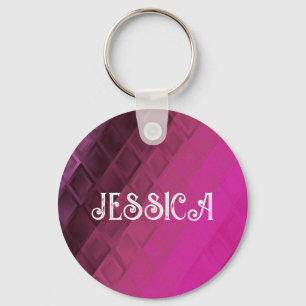 Custom name pink ombre shapes key ring