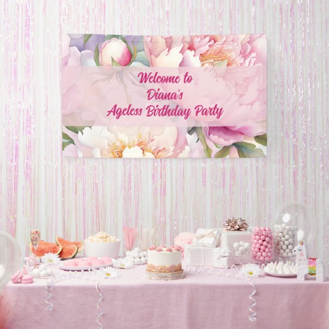 Custom Name Pink Peony Floral Party Banner (Party)