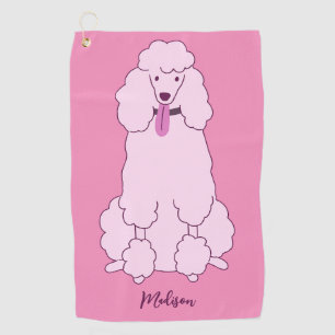 Custom Name Pink Poodle Golf Towel