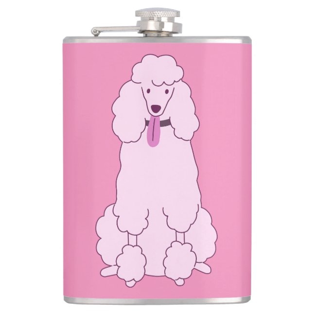 Custom Name Pink Poodle Hip Flask (Front)