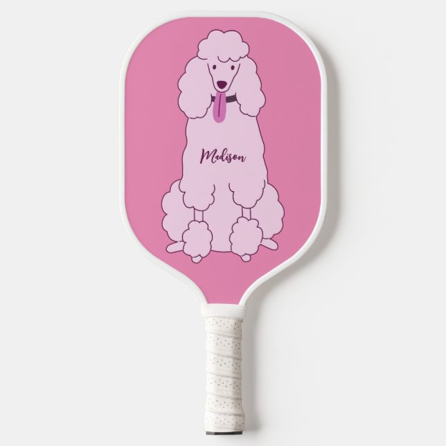 Custom Name Pink Poodle Pickleball Paddle (Front)