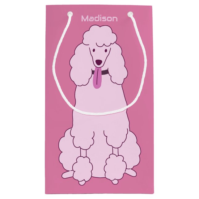 Custom Name Pink Poodle Small Gift Bag (Back)