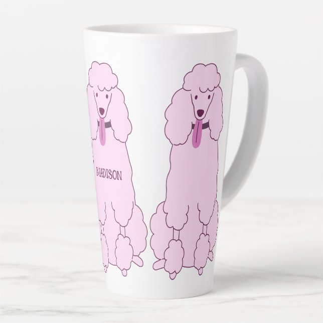 Custom Name Pink Poodles Latte Mug (Right Angle)