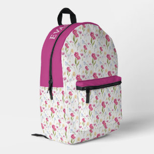 Custom Name Pink Purple Watercolor Wildflower Printed Backpack