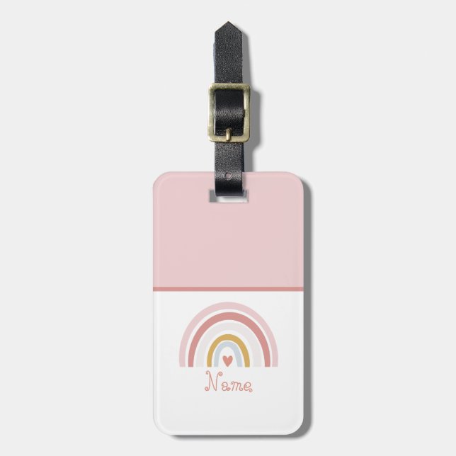 Custom Name Pink Rainbow Luggage Tag (Front Vertical)
