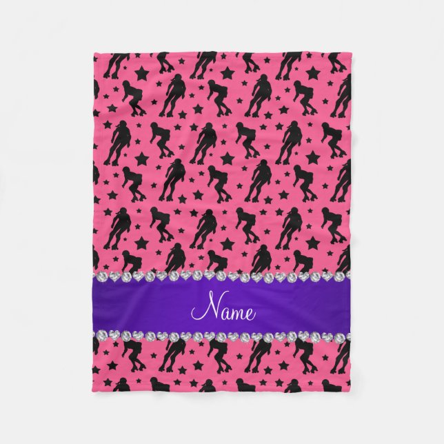 Custom name pink roller derby stars fleece blanket (Front)