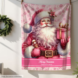 Custom Name Pink Santa Blanket for Girls Gift