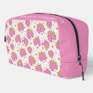 Custom Name Pink Strawberries Pattern Dopp Kit
