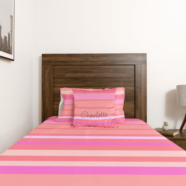 Custom Name Pink stripes Cushion (Creator Uploaded)