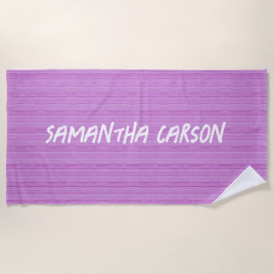 Custom name pink stripes textiled beach towel