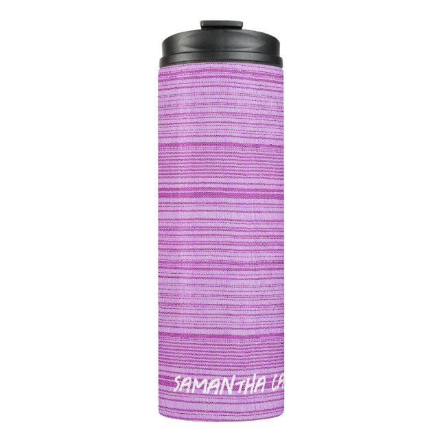 Custom name pink stripes textiled thermal tumbler (Front)