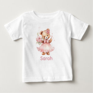 Custom Name Pink Teddy Bear Baby Shirt