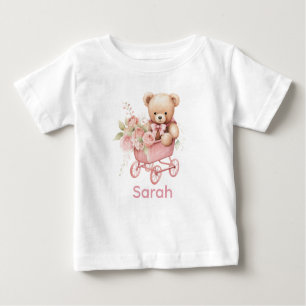 Custom Name Pink Teddy Bear Baby Shirt