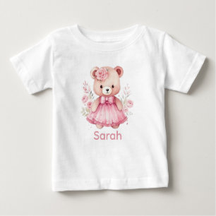 Custom Name Pink Teddy Bear Baby Shirt
