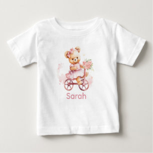 Custom Name Pink Teddy Bear Baby Shirt
