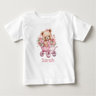 Custom Name Pink Teddy Bear Baby Shirt