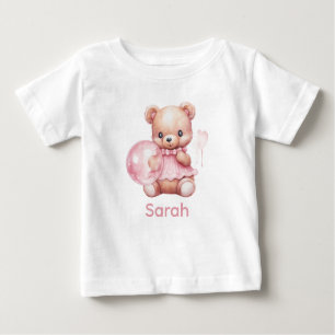 Custom Name Pink Teddy Bear Baby Shirt
