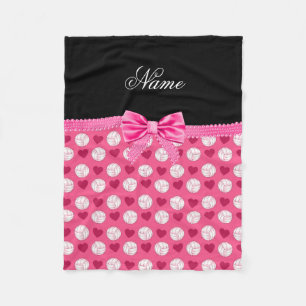 Custom name pink volleyballs hearts and bow fleece blanket