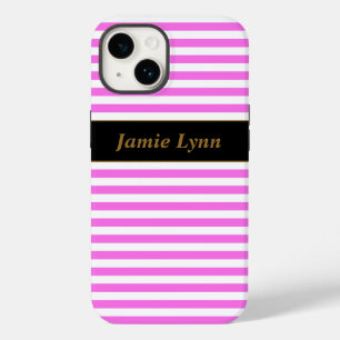 Custom Name Pink/White Stripes Case-Mate iPhone 14 Case
