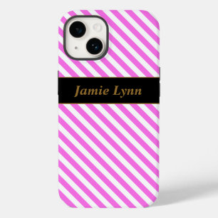 Custom Name Pink/White Stripes Case-Mate iPhone 14 Case