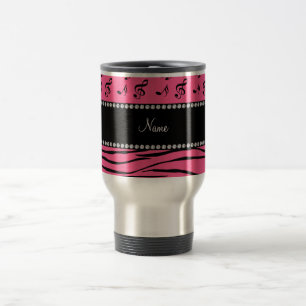 Custom name pink zebra stripes pink music notes travel mug