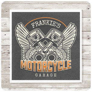 Custom NAME Pistons Wings Motorcycle Biker Garage Napkin