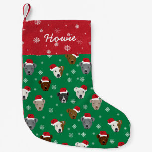 Custom Name Pitbull Santa Paws Small Christmas Stocking
