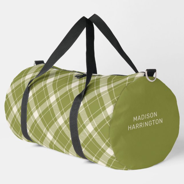 Custom Name Plaid Pattern Duffle Bag (Left Corner)