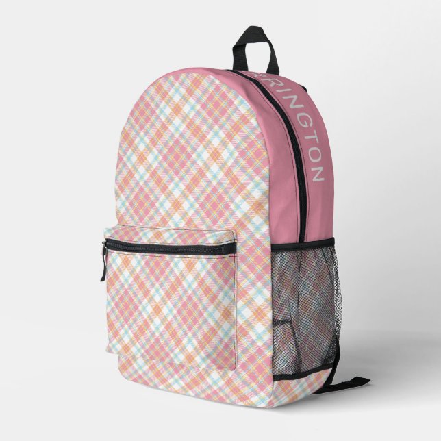 Custom Name Plaid Pattern Printed Backpack (Back Corner Right)