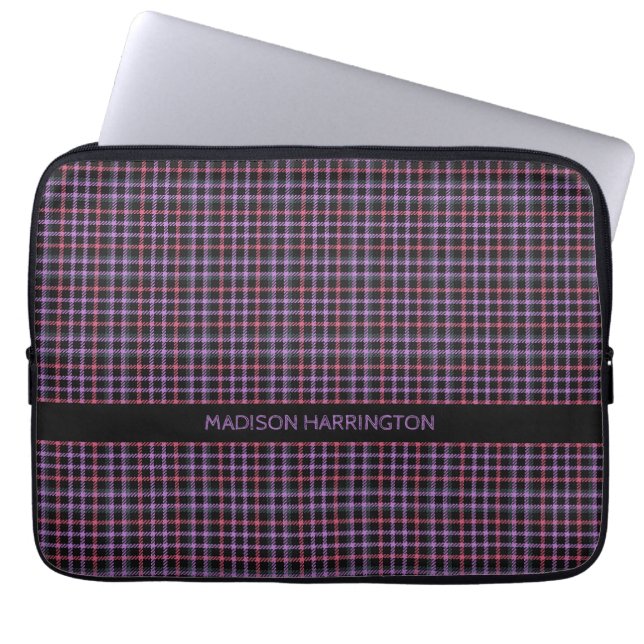 Custom Name Plaid / Tartan Pattern Laptop Sleeve (Front)
