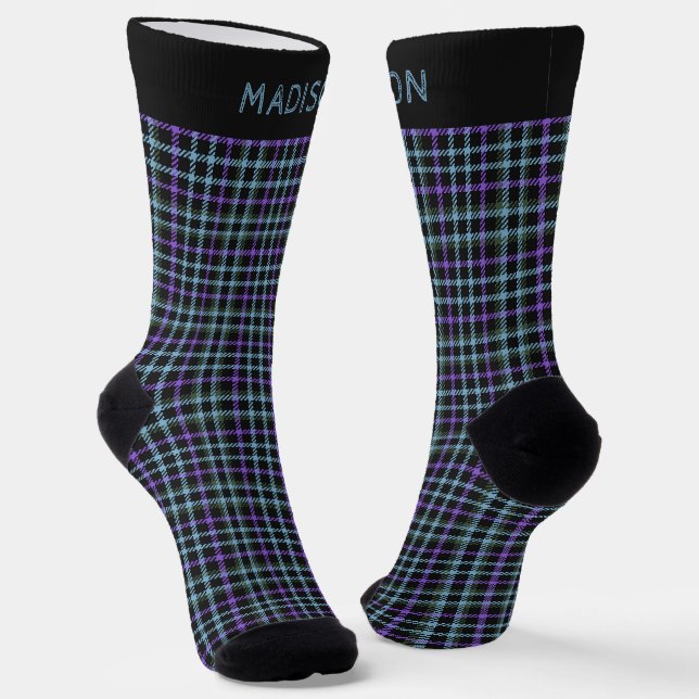 Custom Name Plaid / Tartan Pattern Socks (Angled)