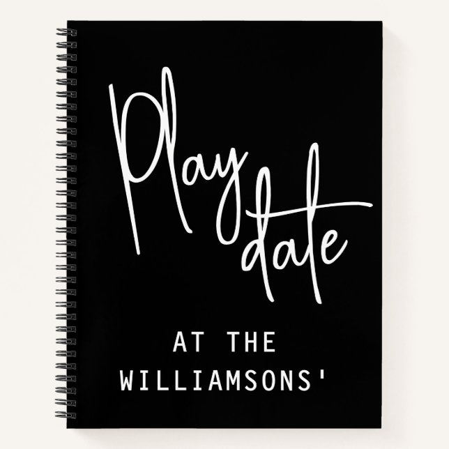 Custom Name Play Date Score Tracker Black White  Notebook (Front)