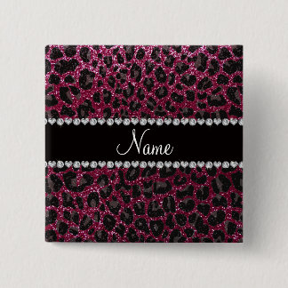 Custom name plum purple glitter leopard print 15 cm square badge