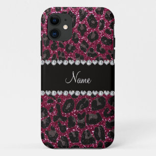 Custom name plum purple glitter leopard print iPhone 11 case