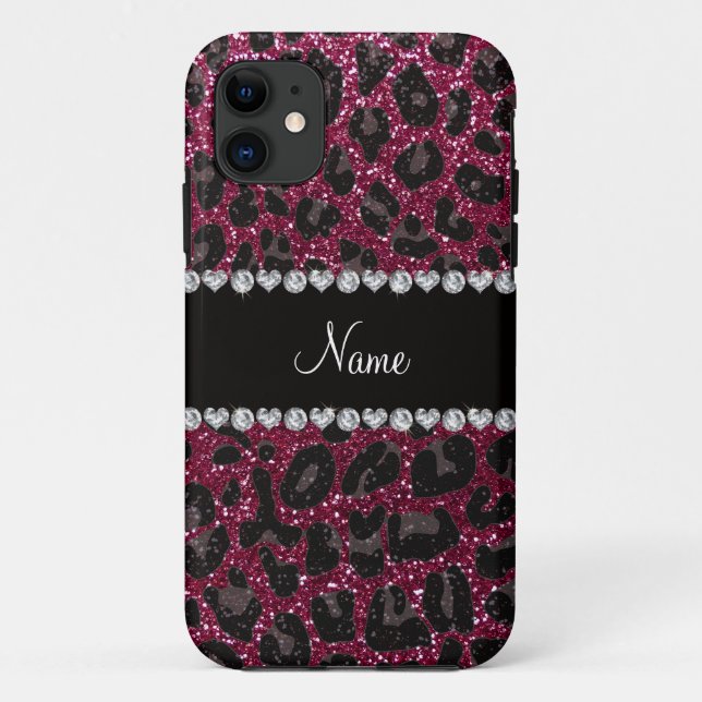 Custom name plum purple glitter leopard print Case-Mate iPhone case (Back)