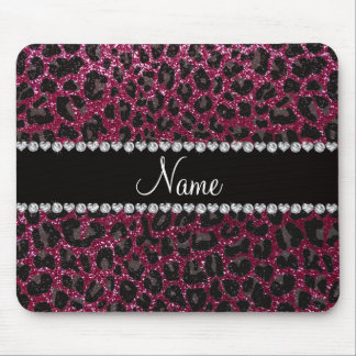 Custom name plum purple glitter leopard print mouse pad