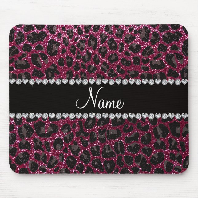 Custom name plum purple glitter leopard print mouse pad (Front)