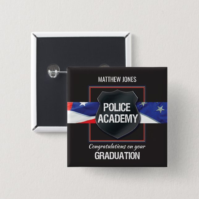Custom Name, Police Academy Graduation 15 Cm Square Badge (Front & Back)