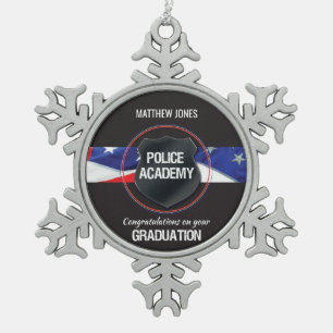 Custom Name, Police Academy Graduation Snowflake Pewter Christmas Ornament