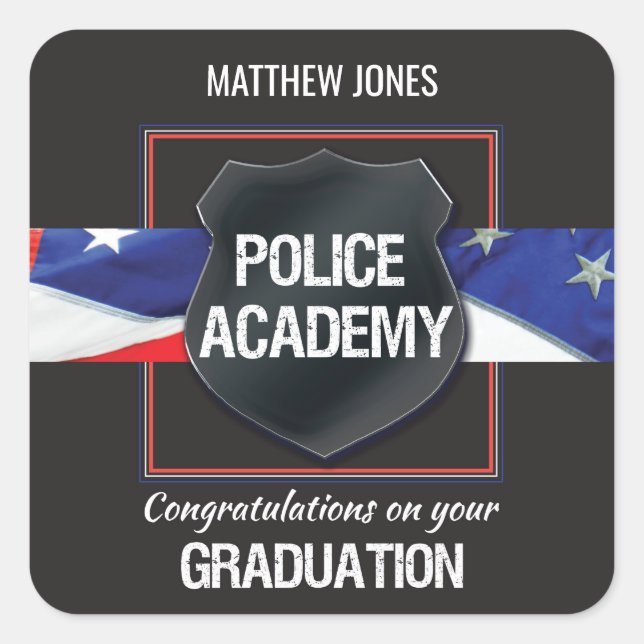 Custom Name, Police Academy Graduation Square Sticker (Front)