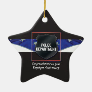 Custom Name, Police Employee Anniversary Ceramic Tree Decoration