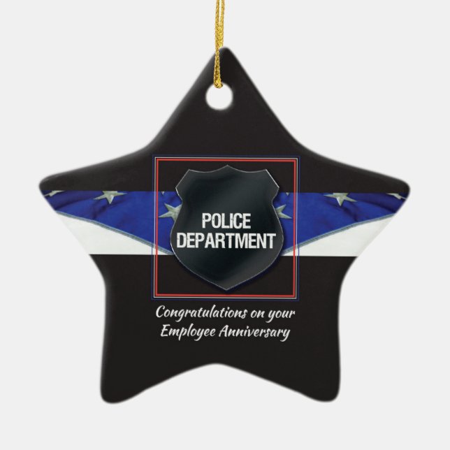 Custom Name, Police Employee Anniversary Ceramic Tree Decoration (Front)