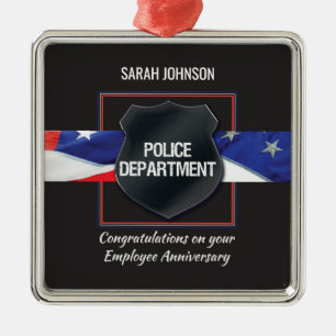 Custom Name, Police Employee Anniversary Metal Tree Decoration