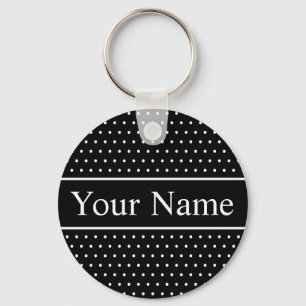 Custom Name Polka Dot Black and White Keychain