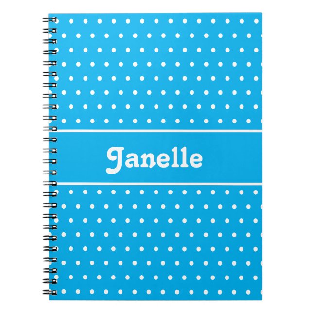 Custom Name Polka Dot Blue and White Notebook (Front)