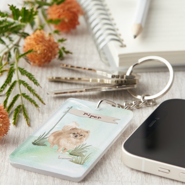 Custom Name Pommeranian Pet Dog Key Ring (Front Right)
