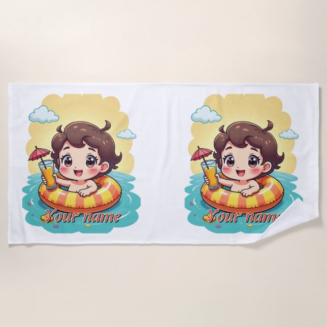 Custom Name Pool Float Summer Design Beach Towel (Front)