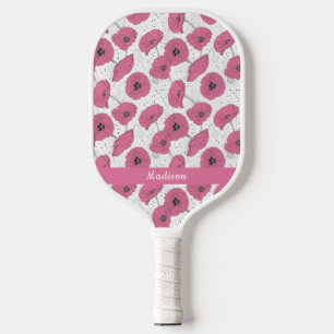 Custom name Poppy Flower pattern Pickleball Paddle