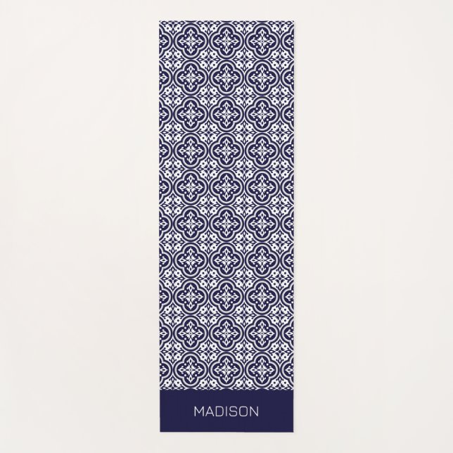 Custom Name Portugese Tiles Pattern Yoga Mat (Front)