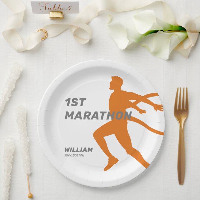 Custom Name Post Marathon Celebration Party Paper Plate (Wedding)